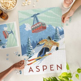 Lantern Press 1000 Piece Jigsaw Puzzle, Aspen, Colorado, Downhill Skier