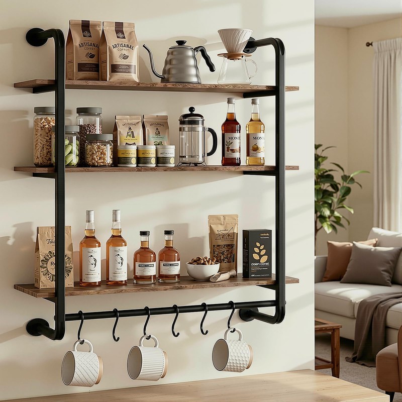 Kssiaz 3 Tier Industrial Pipe Floating Shelf, 24" Kitchen Wall