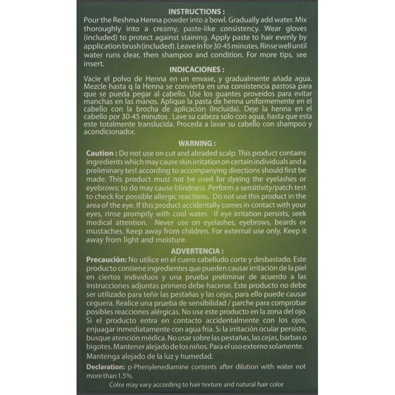 Reshma Tinte De Henna Sin Amoniaco Ni Peróxido Semiperm Café