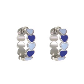 Dreuyet Colorful Heart Earrings for Women Dainty Multicolor Enamel Heart Hoop Earrings Cute Huggie Earrings (blue silver)