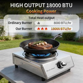 18,000 BTU High-Power Propane Burner Stove - Heavy-Duty Stainless Steel, Portable Single Burner Propane Stove for Indoor/Outdoor Cooking