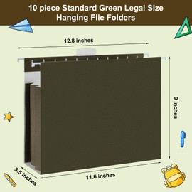 Dispowreath 10 Pack Extra Capacity Hanging File Folders with Tabs Reinforced Hanging Folders Expandable, Heavy Duty 3.5 Inch Expansion Designed for Bulky Files Medical Charts (Legal Size)