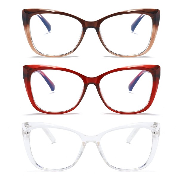 prtcslwd Reading Glasses for Women 3 Pack Cat Eye Oversized