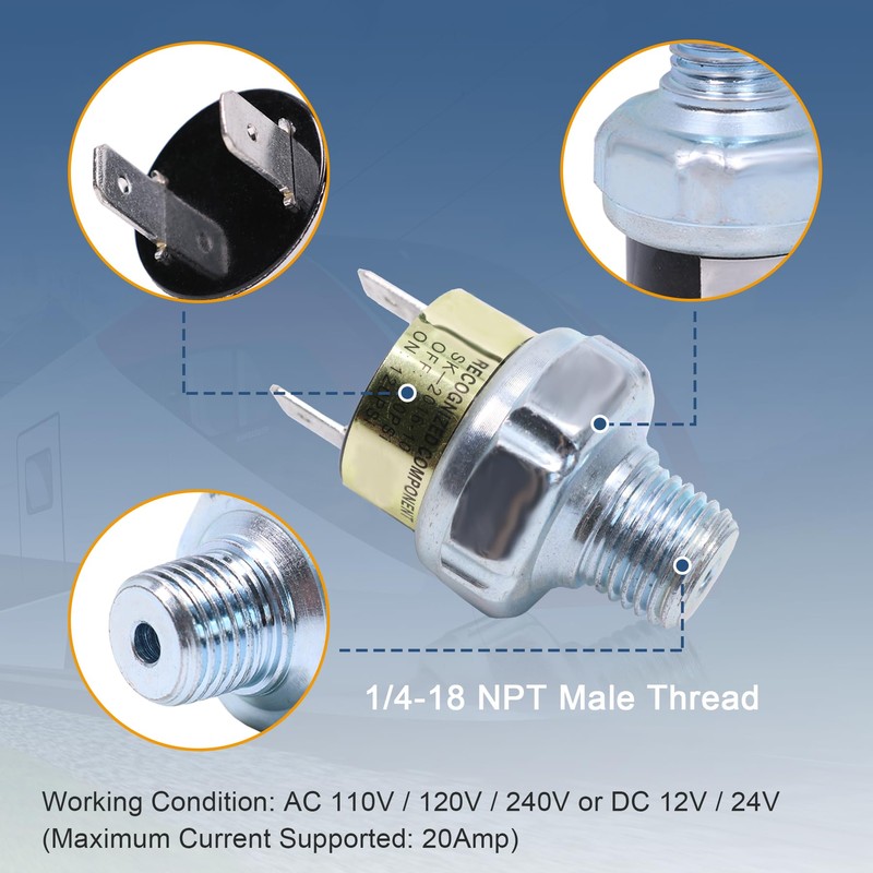 2 Piece Air Pressure Switch 120-150 PSI Tank Mount Thread