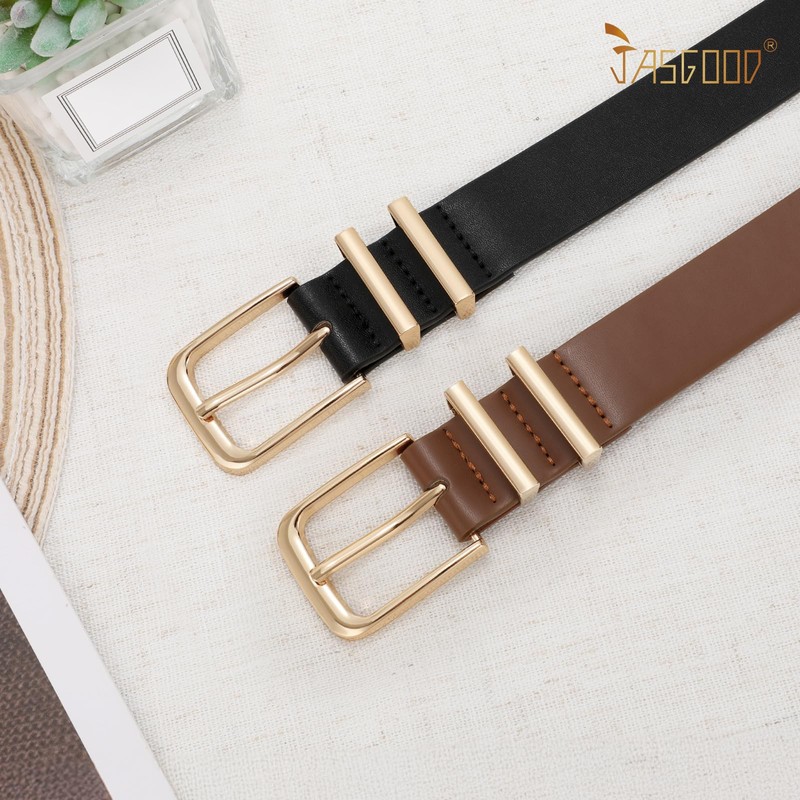 JASGOOD 2 Pack Women Belts for Jeans Pants Dresses Ladies