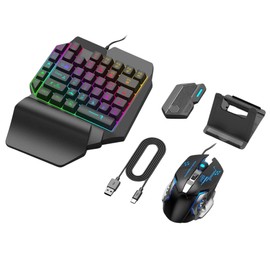 MR. GADGETS Combo 4 en 1 de Teclado y Mouse Gamer Iluminación RGB para Juegos FPS, Convertidor y Soporte Enlace con Bluetooh, Teclado de una Mano de 35 Teclas, Convertidor de Juegos para Teléfono