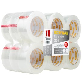 ROWNAK Clear Packing Tape (18 Rolls) - 2.7mil Thick, 2.0 inches Wide, 110 Yards Roll, Total 1980 Yards - Strong Adhesive, Heavy Duty, Silent, Reliable - for Home, Office, Shipping and Moving