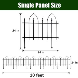ARIFARO Decorative Garden Fence 24in H x 24in W (5 Panels, Total Length 10 feet) Rustproof Metal Fence No Dig Fence Garden Border Fencing for Animal Barrier, Landscape, Patio, Lawn,Flower Bed