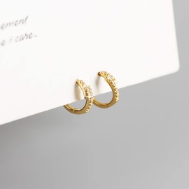 MENDOZZA Mini Hoop Earrings 925 Sterling Silver Women's Earrings Zirconia Hoops Silver Gold 13 mm, Sterling Silver Cubic Zirconia