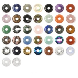 Wholesale Assorted Peace Donut Healing Crystal 15mm Circle Mini Coin Shaped Stone Pendant Beads for DIY Jewelry Making(Pack of 12)