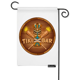 Moslion Tribal Garden Flags Double Sided Word Tiki Bar Wooden Mask Bamboo Torch Circle Yard Flag 12.5x18 Inch Burlap Banners Home Decorative Outdoor Villa