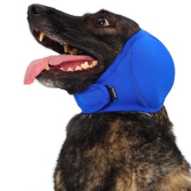 Meifsou Quiet Ears for Dogs - Dog Head Wrap for Anxiety, Waterproof Calming Hood, No Shake Ear Cover Snoods for Thunder, Lightning, Fireworks, Grooming, Polyester and SBR Diving Fabric, Royal Blue, L