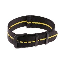 StrapsCo Premium Nylon Seat Belt Wrap Around Watch Band Strap - Black & Yellow (Black Buckle) - 20mm