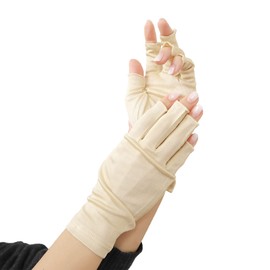 SILKMONDO Women's Silk Gloves, 100% Natural Silk, Fingerless, 7 Variations, One Size Fits All, beige/fingerless