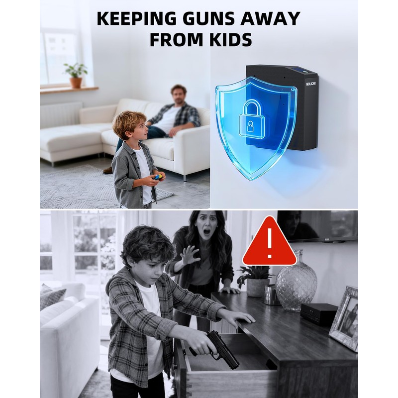 Biometric Gun Safe for Handgun Fingerprint 3 Ways Quick Access