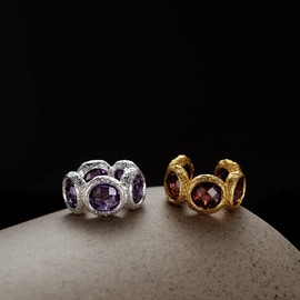 Rockyu Women's 925 Silver Ring, Red, Zirconia, Fake Ear Cuff Earrings, Hypoallergenic, Party, Gift, No Hole, Fashion Accessory, Silver, Cubic Zirconia