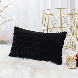 Artscope Corduroy Set of 1 Cushion Cover 30x50 cm Super Soft Boho Striped Lumbar Pillow Covers Case Decorative Modern Cushion Covers for Sofa Couch Bedroom Car Decor Black