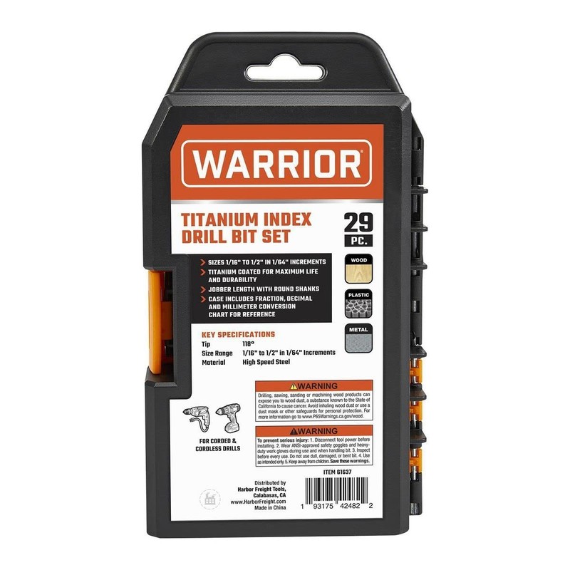 WARRIOR 29-Piece Titanium Nitride High Speed Steel Drill Bit Set