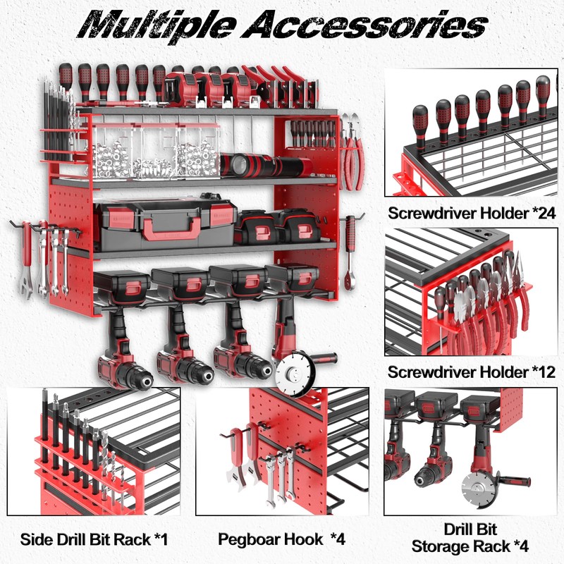 ODSNANIE Power Tool Organizer Wall Mount, 4 Layers Tool Storage