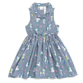 imagikids Unicorn Little Girls Button Down Chambray Dress Light Blue Unicorns 6