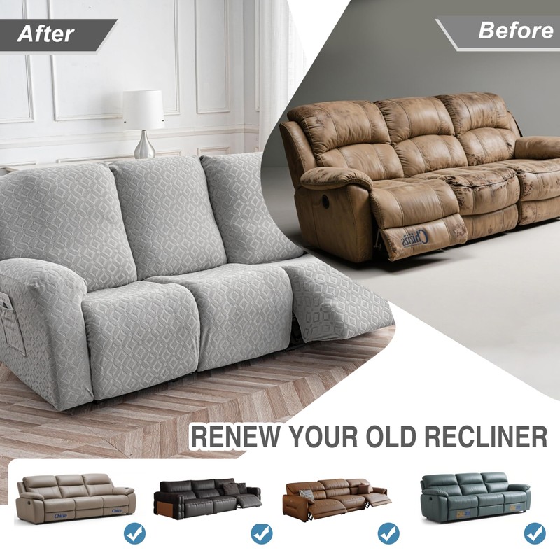 Gennia Waterproof Recliner Sofa Cover,Stretch Reclining Couch Covers with Pockets,Washable