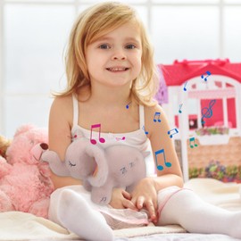 Sleeping Stuffed Elephant | Motion and Sound Plush Animal,Soothing Breathing Elephant Stuffed Animal for Children with Realistic Breathing Motion and Lights Music