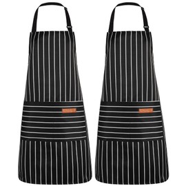 saerryor 2 Pack Unisex Adjustable Bib Apron with Pockets Cooking Kitchen Chef Women Men Aprons for Home Kitchen,Restaurant,Coffee House,Black
