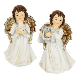 Flair Flower Angel with Dove Harp Set of 2 Decorative Angel Figurine Guardian Angel Motif Decorative Figure Christmas Decoration Gift Decoration Figurine Ornament Figures Decorative Statue Sculpture,