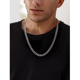 U7 Male Cuban Chain Necklace Men 24 Inch Stainless Steel Silver Color Chain Mens, Women