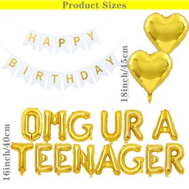 13th Birthday Decorations Thirteen Teenager Birthday OMG UR A Teenager Balloons 13th Birthday Gold Happy Birthday Banner for 13 Year Old Teen Boys Birthday Party Supplies (Gold)