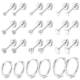 Kakonia Gold Plated Tiny Stud Earrings - Stainless Steel Sets for Multiple Piercings, Small Huggie Hoops, CZ Ball Flat Back, Tragus Cartilage