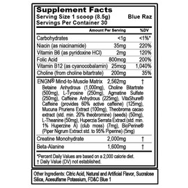 EVL Intense Pre Workout with Creatine - ENGN Energizing Pre Workout for Men Powder Drink for Lasting Energy Focus and Recovery - with Beta Alanine Caffeine and L Theanine - Blue Raz