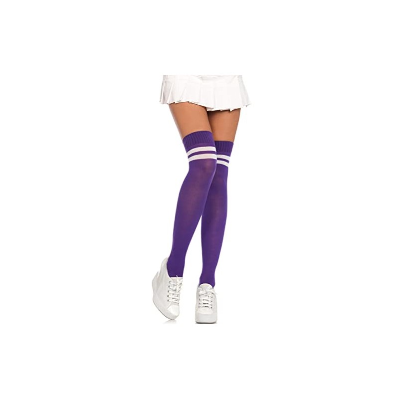 Leg Avenue Ribbed athletic thigh highs, Purple, One Size