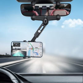 XYAJUANG 360°Rotatable and Retractable Car Phone Holder, Multifunctional Adjustable Mount, Universal Rearview Mirror Phone Holder for All Mobile Phones (Four clamp)