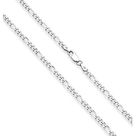 Miabella 925 Sterling Silver Italian 3mm Diamond-Cut Figaro Link Chain Necklace for Women, Made in Italy, Sterling Silver, No Gemstone