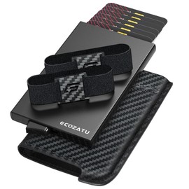 ECOZATU Men's Card Case, Genuine Leather, Skimming, Anti-Magnetic, Credit Card Case, Sliding, Thin, Aluminum, Black