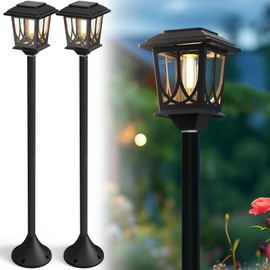 ILANCK 2 Pack Solar Lamp Post Light, 40" H Outdoor Stainless Steel Pole Solar Garden Lights, Waterproof 3000K Warm White Auto On/Off for Patio Backyard Pathway Front (No Wiring Needed)