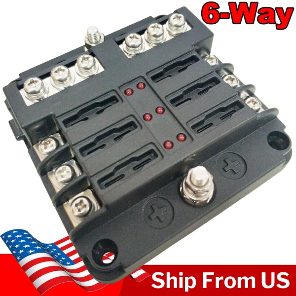 Xukey 12V/24V 6-Way Car Marine Blade Fuse Holder Box Block
