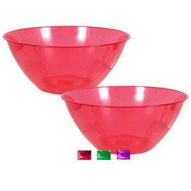 Red Plastic Serving Bowls Set of 2, Reusable Round Bowls for Salad Popcorn Snacks Pasta Dish Soup Candy Fruit, Kitchen & Party Use Containers 7x11.25-Inch w/Snoep in Beperkte Oplage