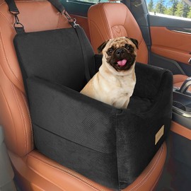 JOEJOY Dog Car Seats for Small Medium Dogs Under 35lbs, Dog Booster Seat with Detachable Washable Cover and Cushion, Memory Foam Pet Car Seat with Safety Belt and Storage Pockets (Black)