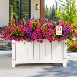 Alupssuc 24 Bundles Artificial Flowers for Outdoors Spring Summer Decoration, UV Resistant Eucalyptus Violet and Lavender Silk Fake Plants for Outside Indoor Yard Home Patio Decor, Orange Rose Purple