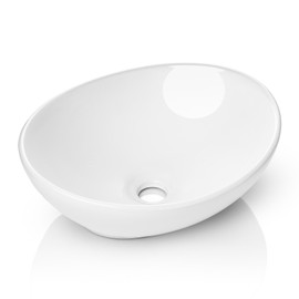 Miligore 16" x 13" Oval White Ceramic Vessel Sink - Modern Egg Shape Above Counter Bathroom Vanity Bowl