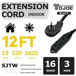 YOJOE - Cable de extensión de enchufe plano de 12 pies con múltiples tomacorrientes de 3 clavijas, cable de extensión corto de 3 tomacorrientes, cable de extensión de 16/3 SJTW resistente para cocina,