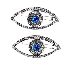 2 Pcs Blue Evil Eye Hair Clips Eye Style Hairpins Hair Barrettes Side Clip Alloy Rhinestone Hair Pins