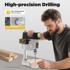 3-Speed Benchtop Drill Press Table, Electric Bench Drilling Machine, Mini Drill Press Stand, Tabletop Drilling Machine 110V, 340W Copper Motor Variable Speed, 0-16000 RPM