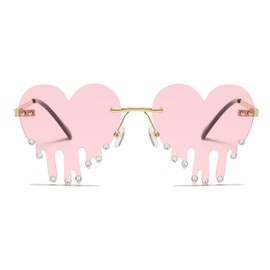 YAMEIZE Love Heart Sunglasses Women Vintage-Retro Heart Shaped Sunglasses Diamond Rhinestone Festival Rave 70s Party Sunglasses UV Protection Pink