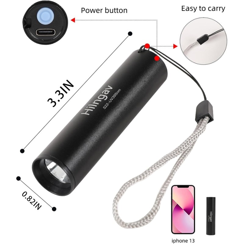 Hilngav 10 Pack Rechargeable Black Flashlight Small UV Black Flash