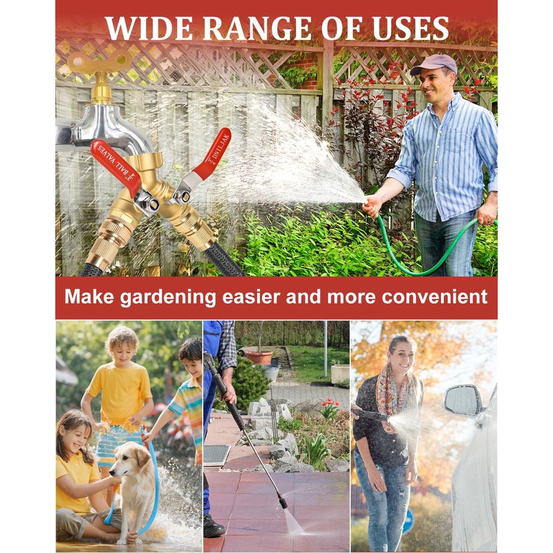 Garden Hose Splitter Way Heavy Duty, Brass Water Hose Splitter