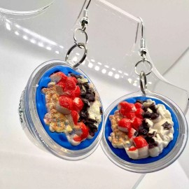 Handmade Oatmeal Bowl Earrings - Vegan Earrings - Foodie Earrings - Fruit Earrings