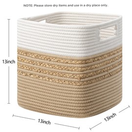 UBBCARE Set of 3 Storage Cubes 13 X 13 X 13 in, Water Hyacinth Storage Bins for Shelves, Toys, Book, Storage Baskets with Handles, Cotton Rope Woven Baskets for Organizing, Brown